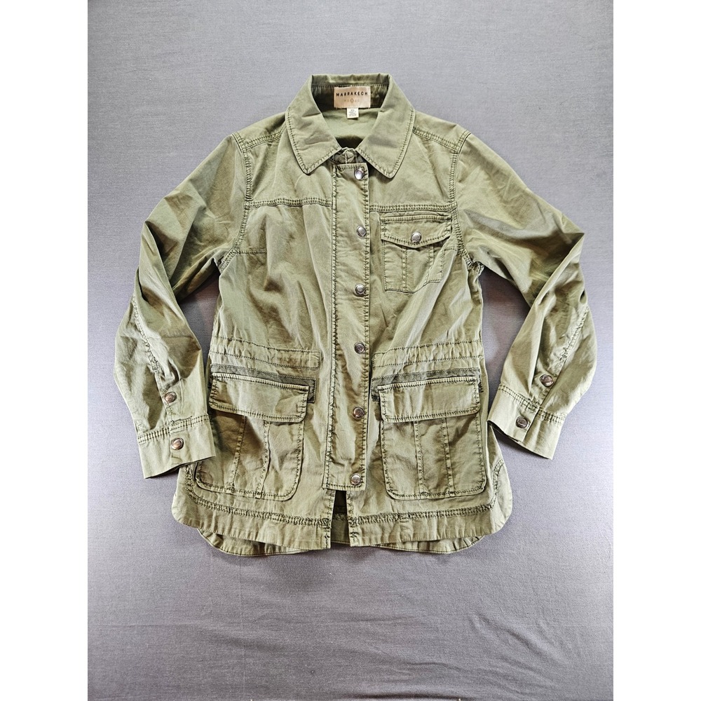 Marrakech Olive Green Utility Jacket Womens XS Stretch Cotton Field Coat Pocket